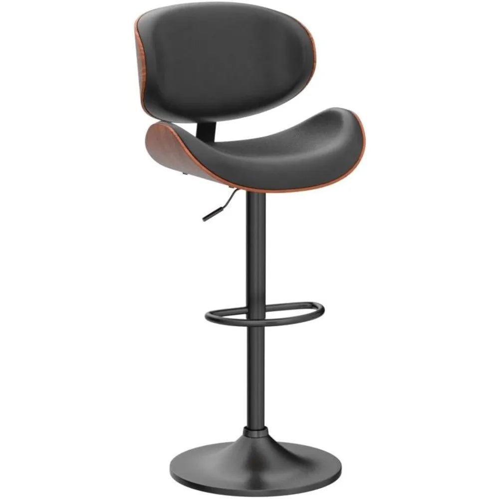 Swivel Bar Stools Set of 2, Adjustable Bentwood PU Leather