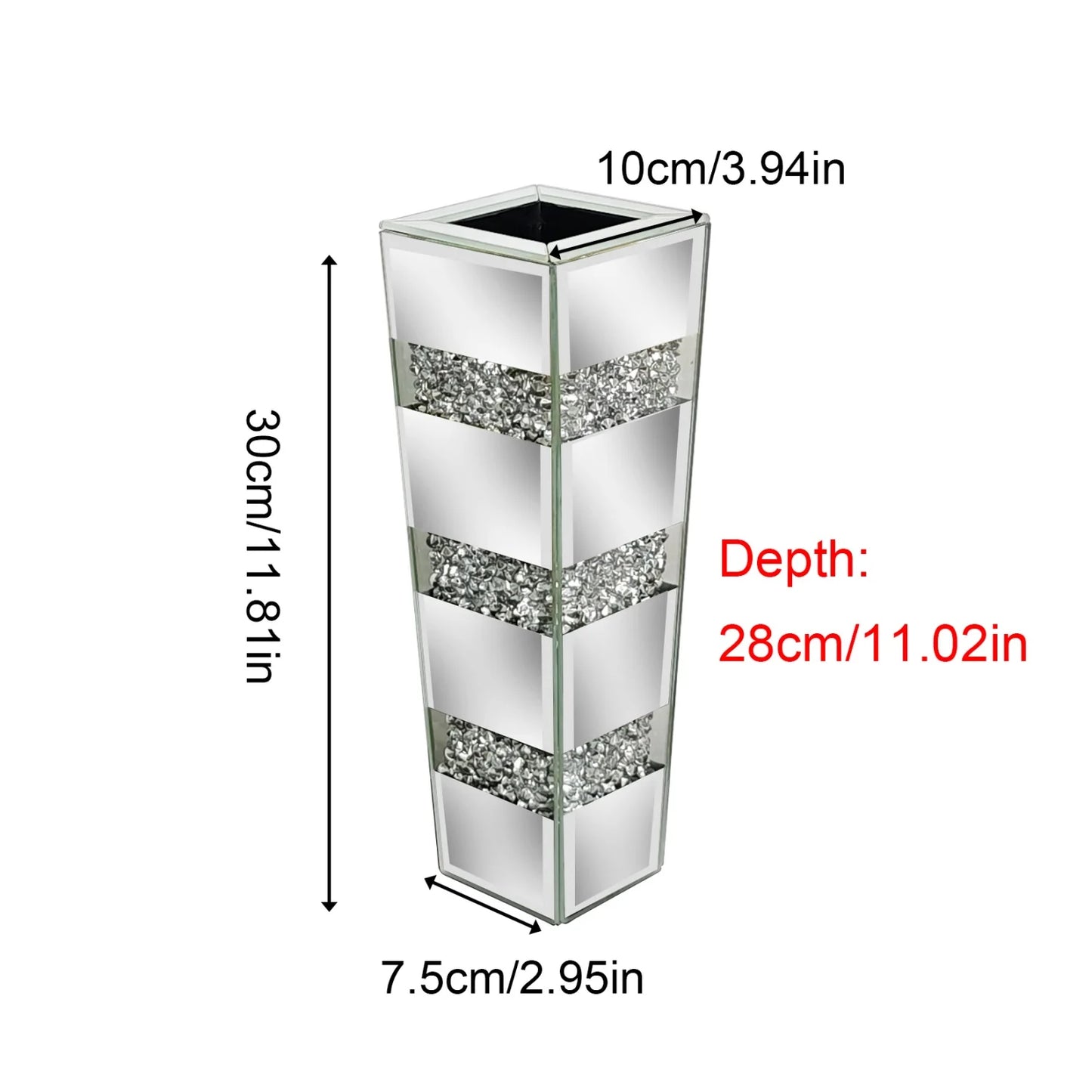 Modern Glass Floor Vase With Crushed Diamond Mirror Finish