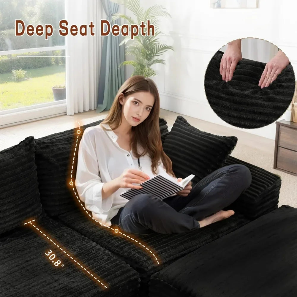 Modular Sectional Sofa With L Shape Chaise Corduroy Deep Seat No Assembly Needed