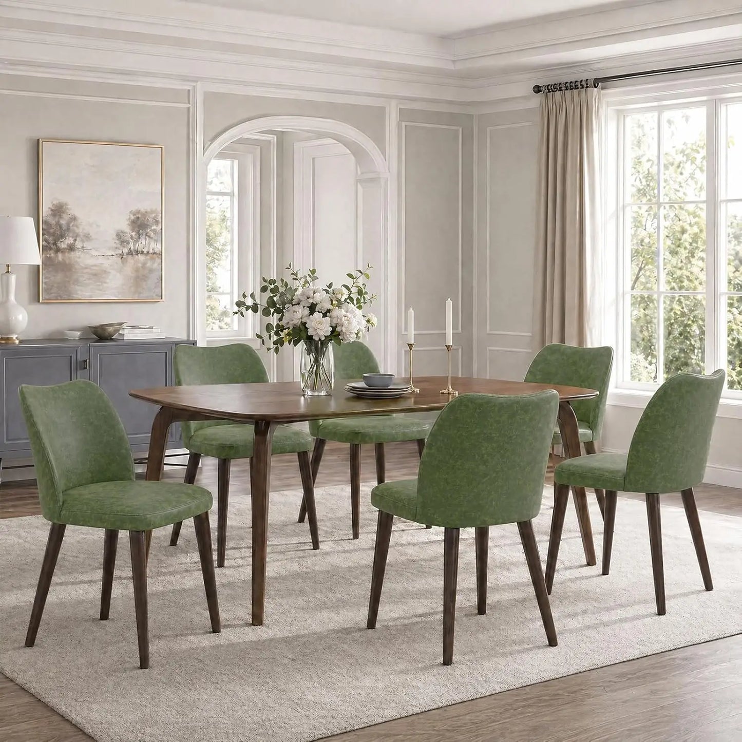 XMSJ Set Of 6 Modern Dining Chairs With PU Leather Padded Seat And Wooden Legs