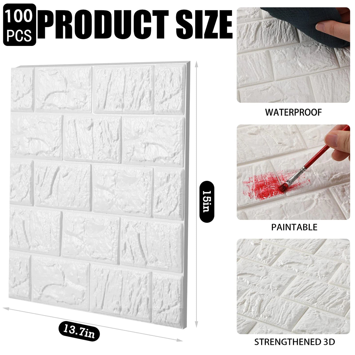 100 Pack 3D Wall Panels Peel And Stick Faux Brick Wallpaper Self Adhesive