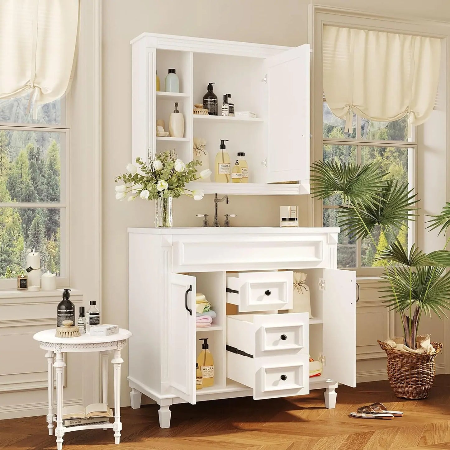 Bathroom Vanity With Medicine Cabinet Undermount Sink Doors Drawers