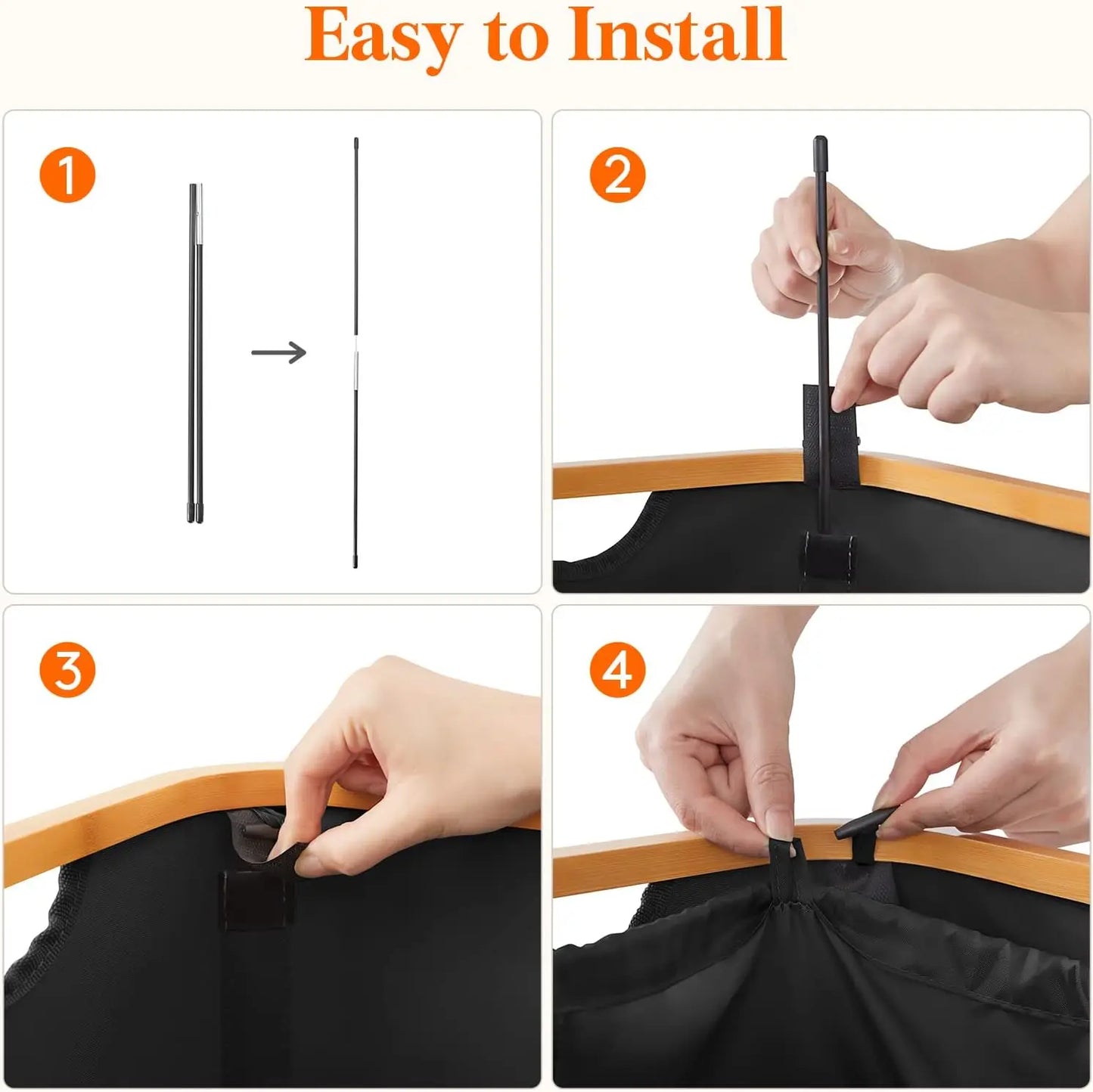 NONECN Laundry Basket With Lid Bamboo Handles Removable Inner Bag