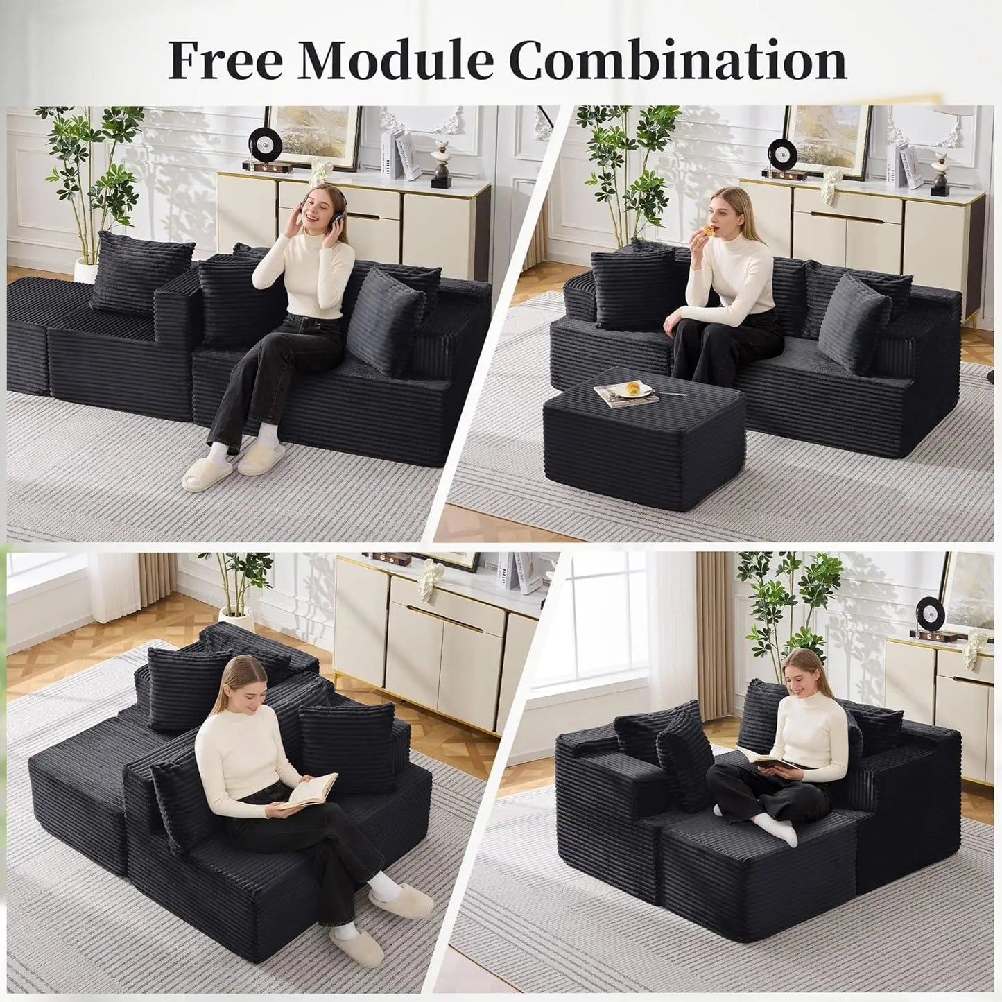 Cloud Modular Sectional Sofa L-Shaped Corduroy Deep-Seat Living Room