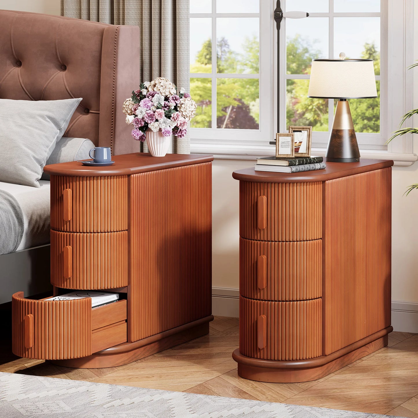 Tribesigns Solid Wood End Table With 3 Drawer Storage