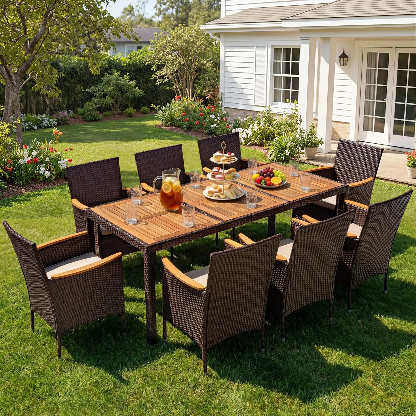 XMSJ Outdoor Patio Dining Set With Acacia Wood Table