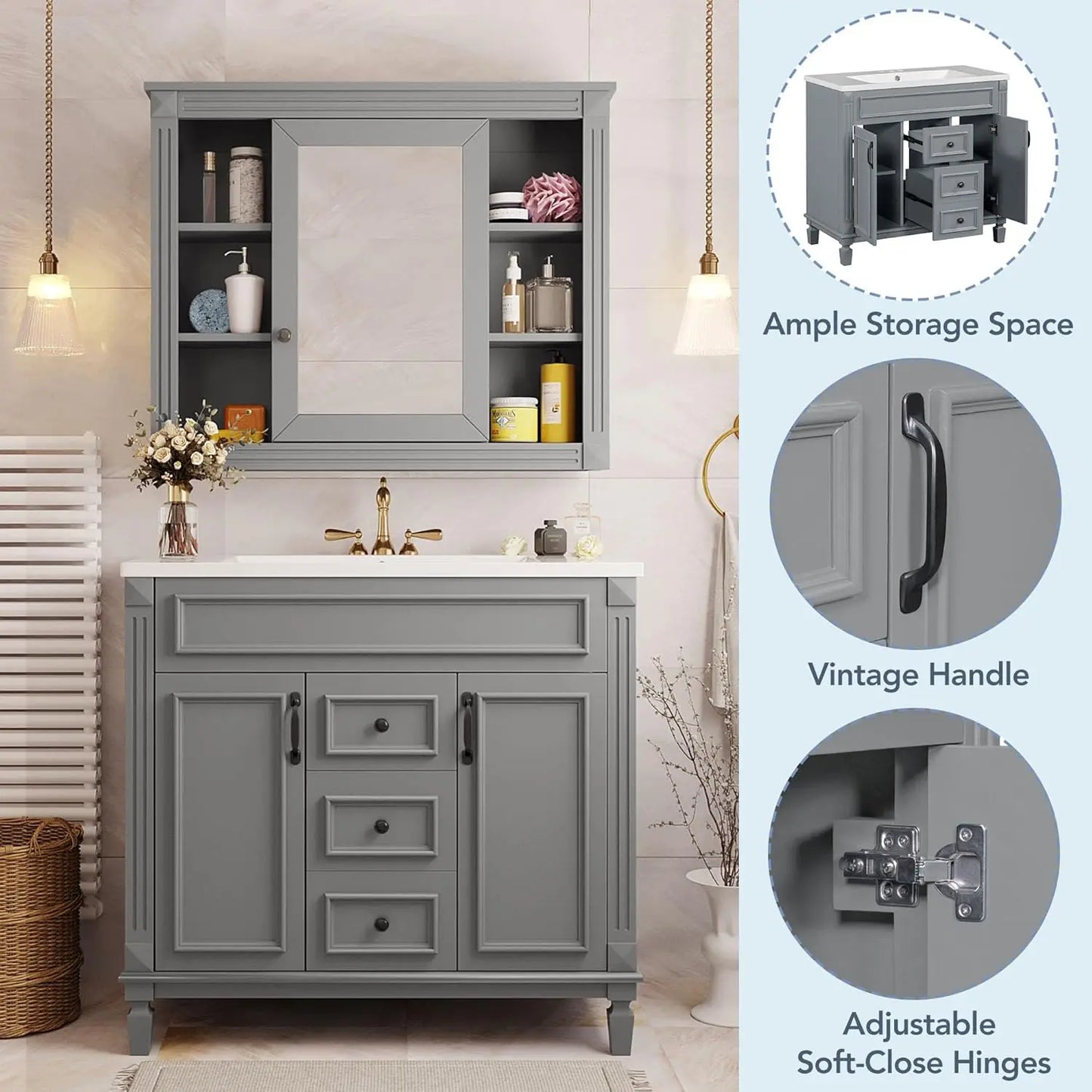 Bathroom Vanity With Medicine Cabinet Undermount Sink Doors Drawers