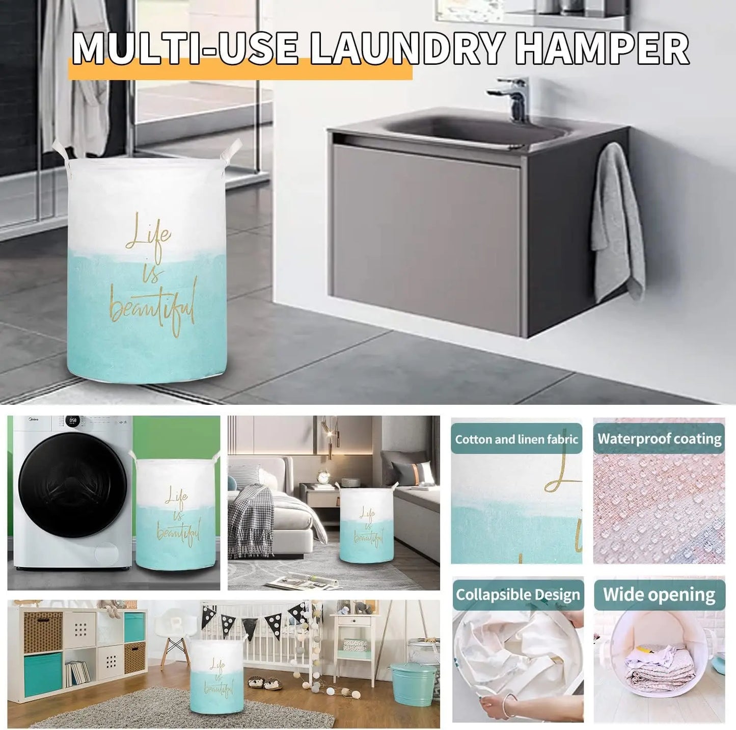 NONECN Merdes Foldable Laundry Hamper Waterproof Basket