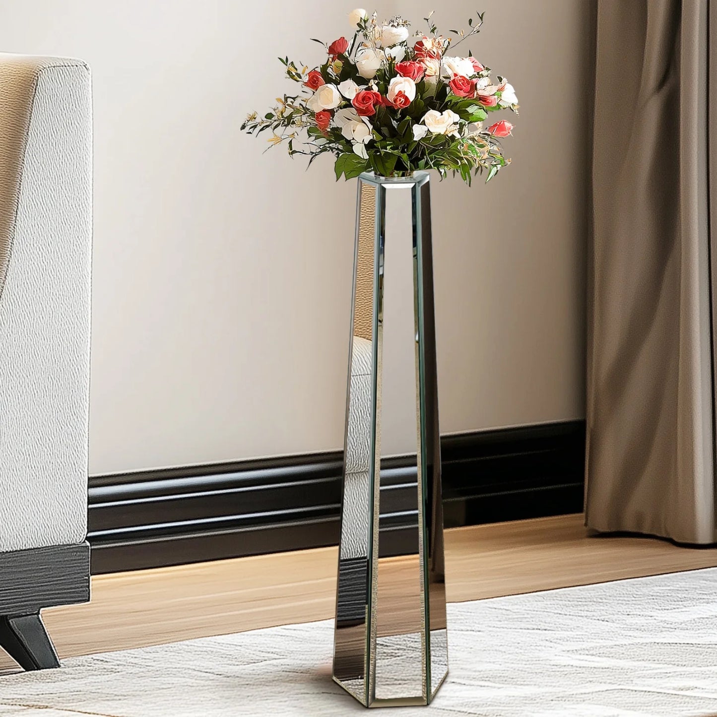 Modern Glass Floor Vase With Crushed Diamond Mirror Finish