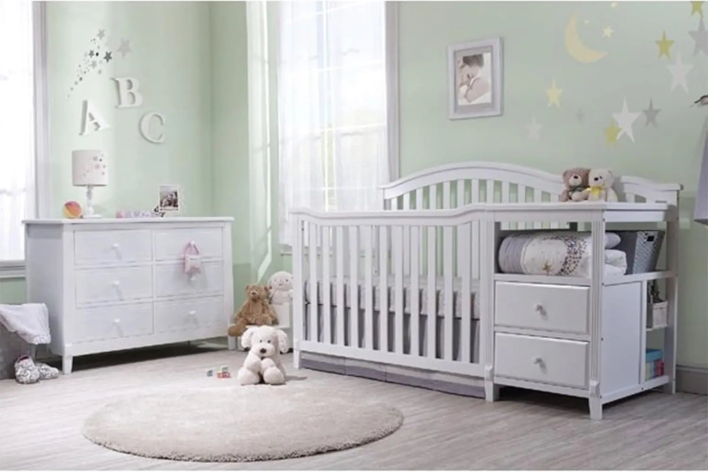 Crib And Changer With Slat Panel Back Convertible Wooden