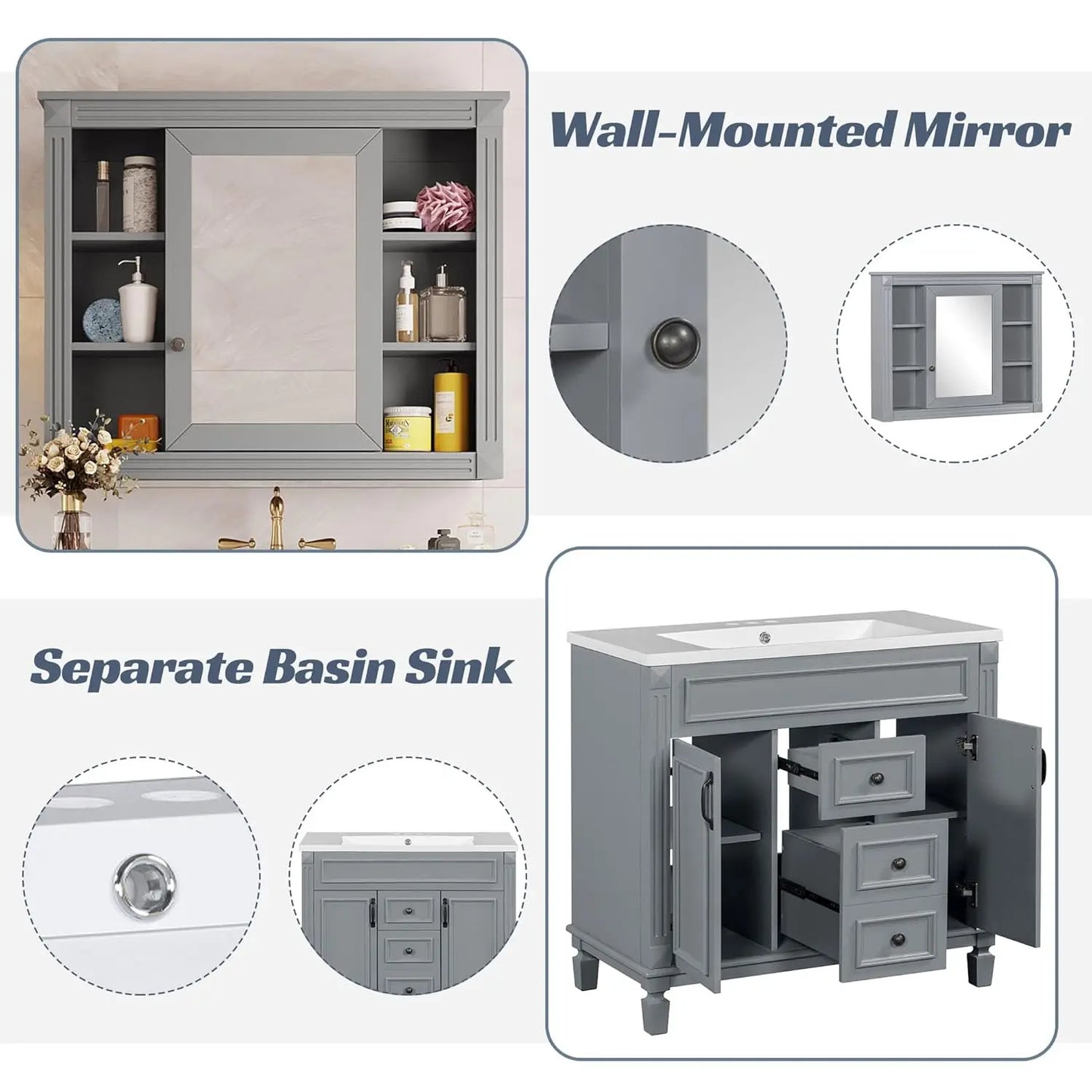 Bathroom Vanity With Medicine Cabinet Undermount Sink Doors Drawers
