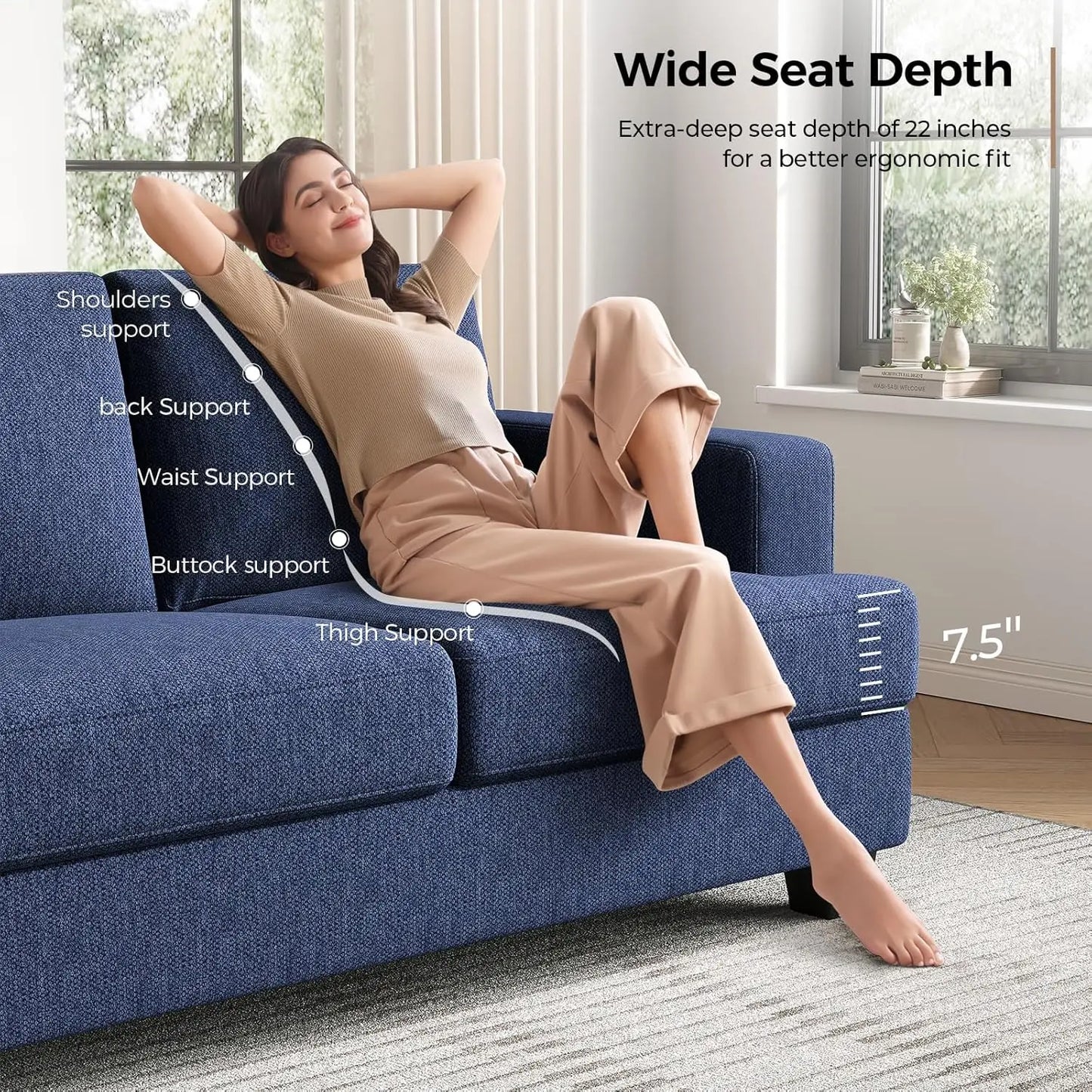 Modern Sofa With Deep Seats For Living Room Easy Assembly
