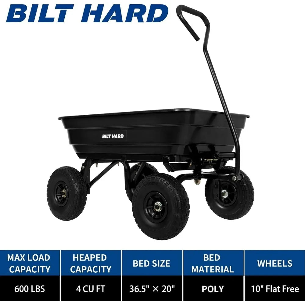 BILT HARD Poly Yard Dump Cart Rotating Handle 600 Lbs