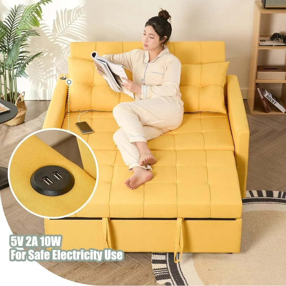Convertible Sofa Bed With Pull Out Sleeper And USB Ports