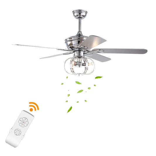 Modern Stainless Steel Ceiling Fan Light With Remote Dimming