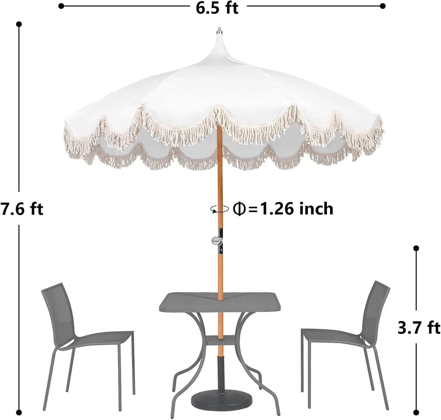 Boho Beach Umbrella Fringe UPF 50 Foldable Wood Pole