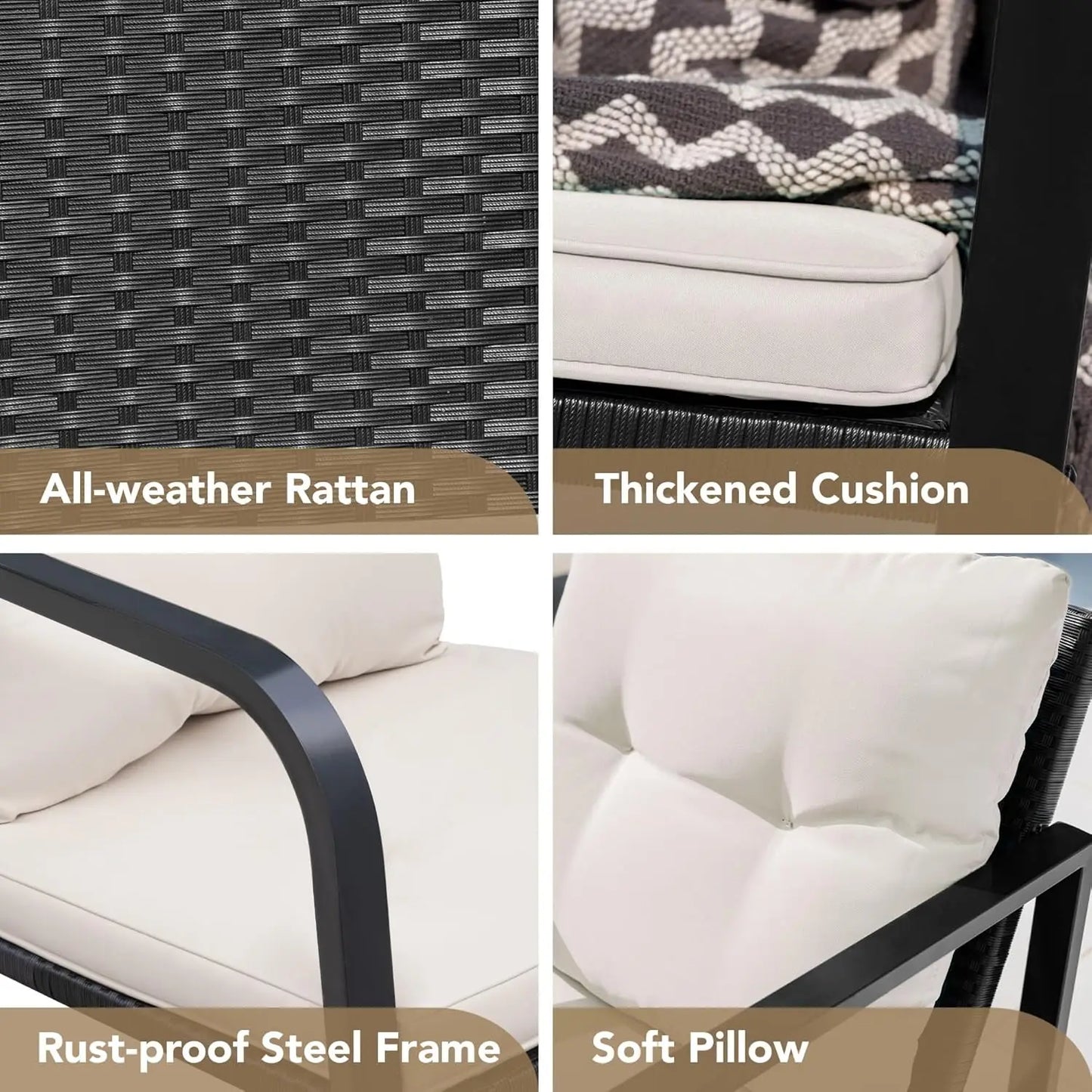 Rattan Wicker Rocking Bistro Set With Glass Coffee Table