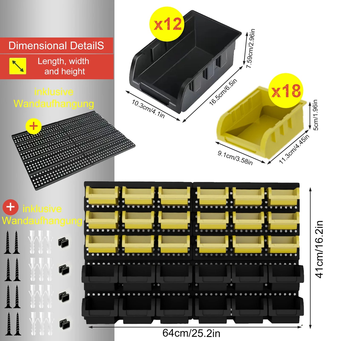 NONECN Wall Mounted Storage Bin Set for Garage Organization