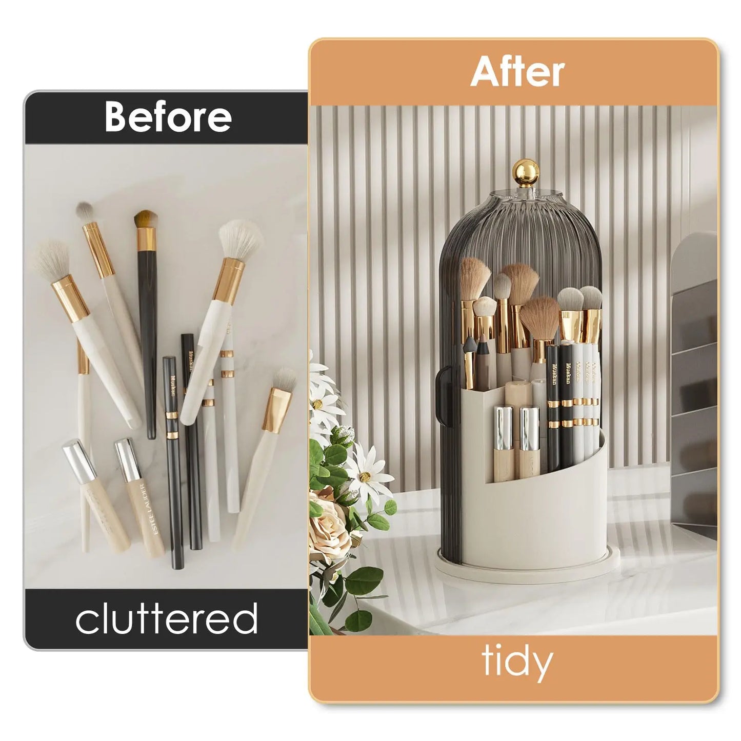 Makeup Brush Holder Organizer With Lid 360 Rotating