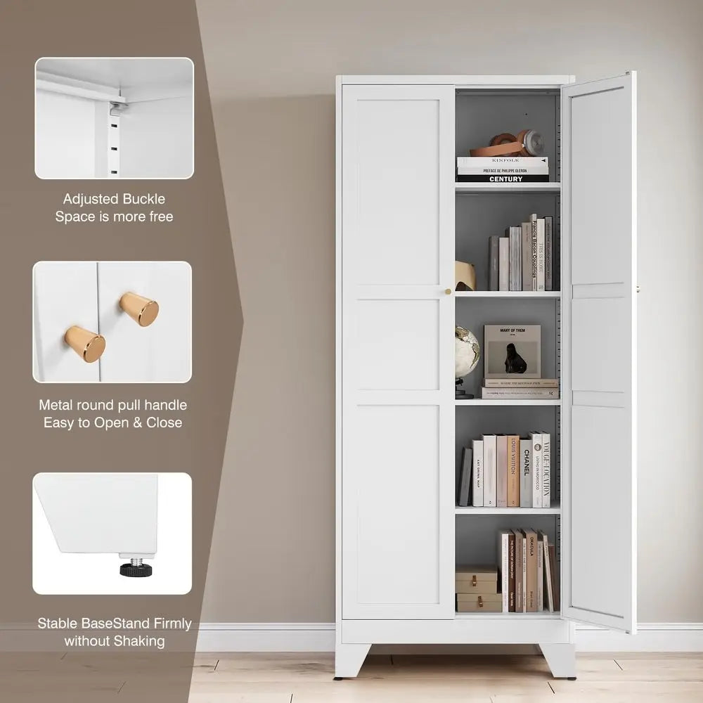 Metal Kitchen Pantry Cabinet With 2 Doors And 4 Adjustable Shelves