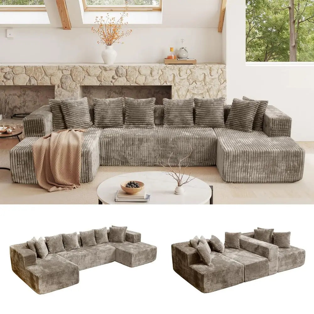 U Shaped Sectional Sofa With Chaise Lounges Modular Cloud Couch
