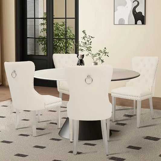 N Velvet Tufted Dining Chairs Set Four Stainless Steel Legs