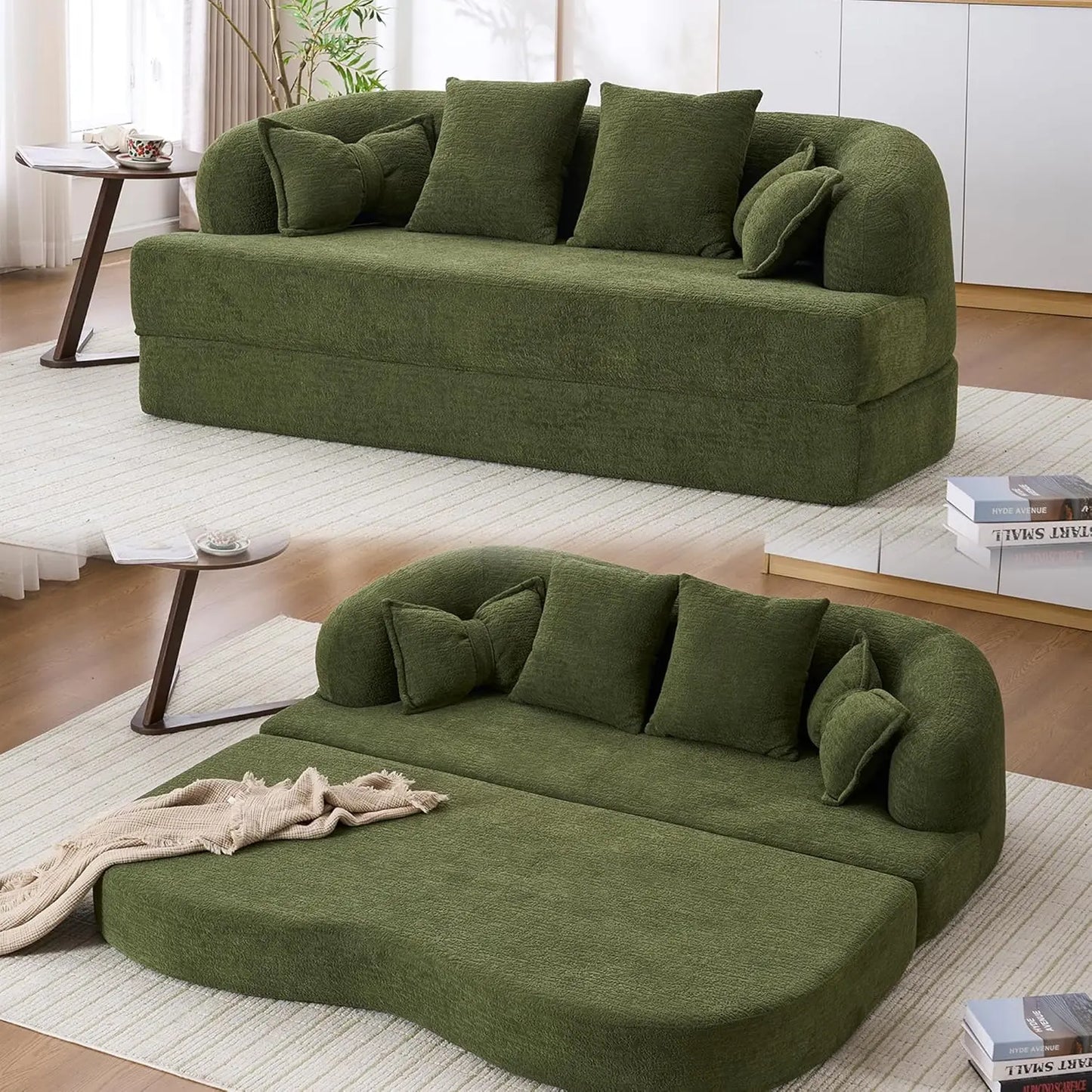 Convertible Sofa Bed in Chenille Fabric for Small Spaces No Assembly