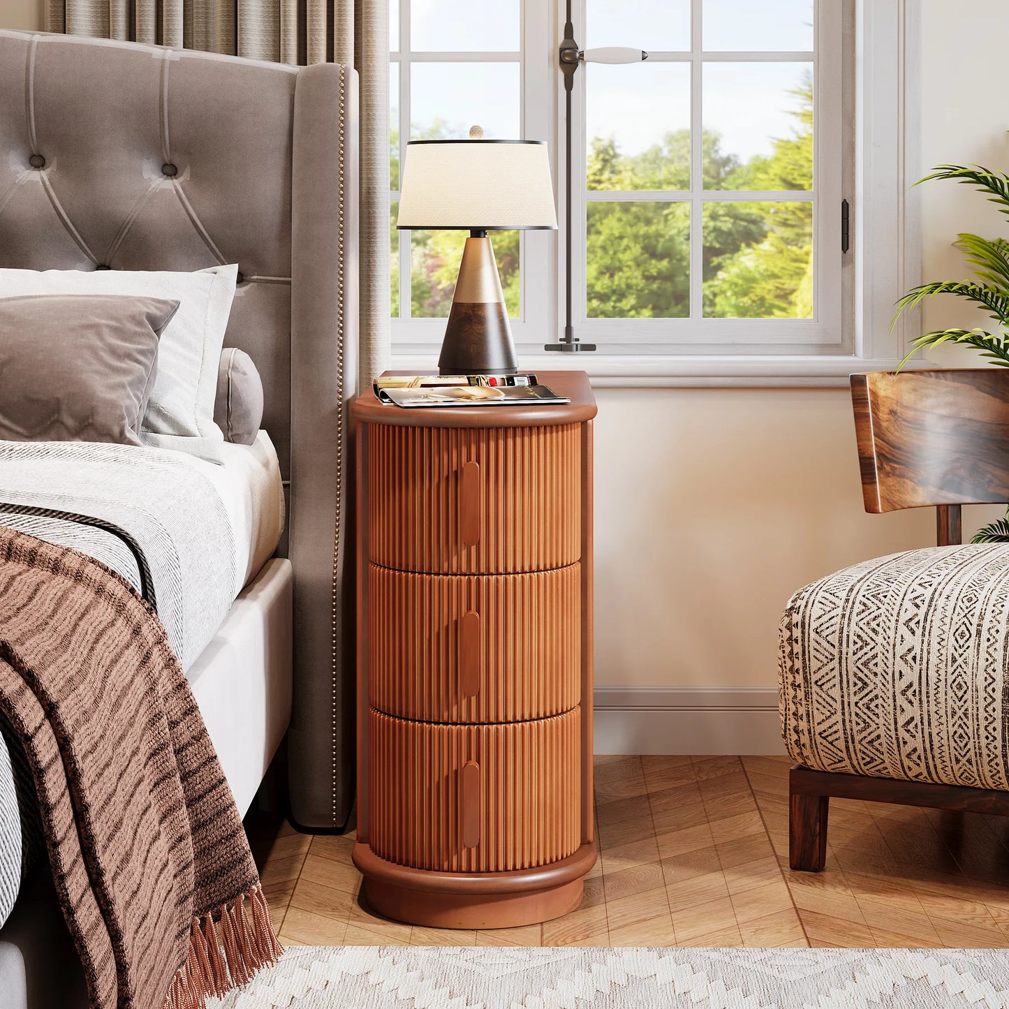 Tribesigns Solid Wood End Table With 3 Drawer Storage