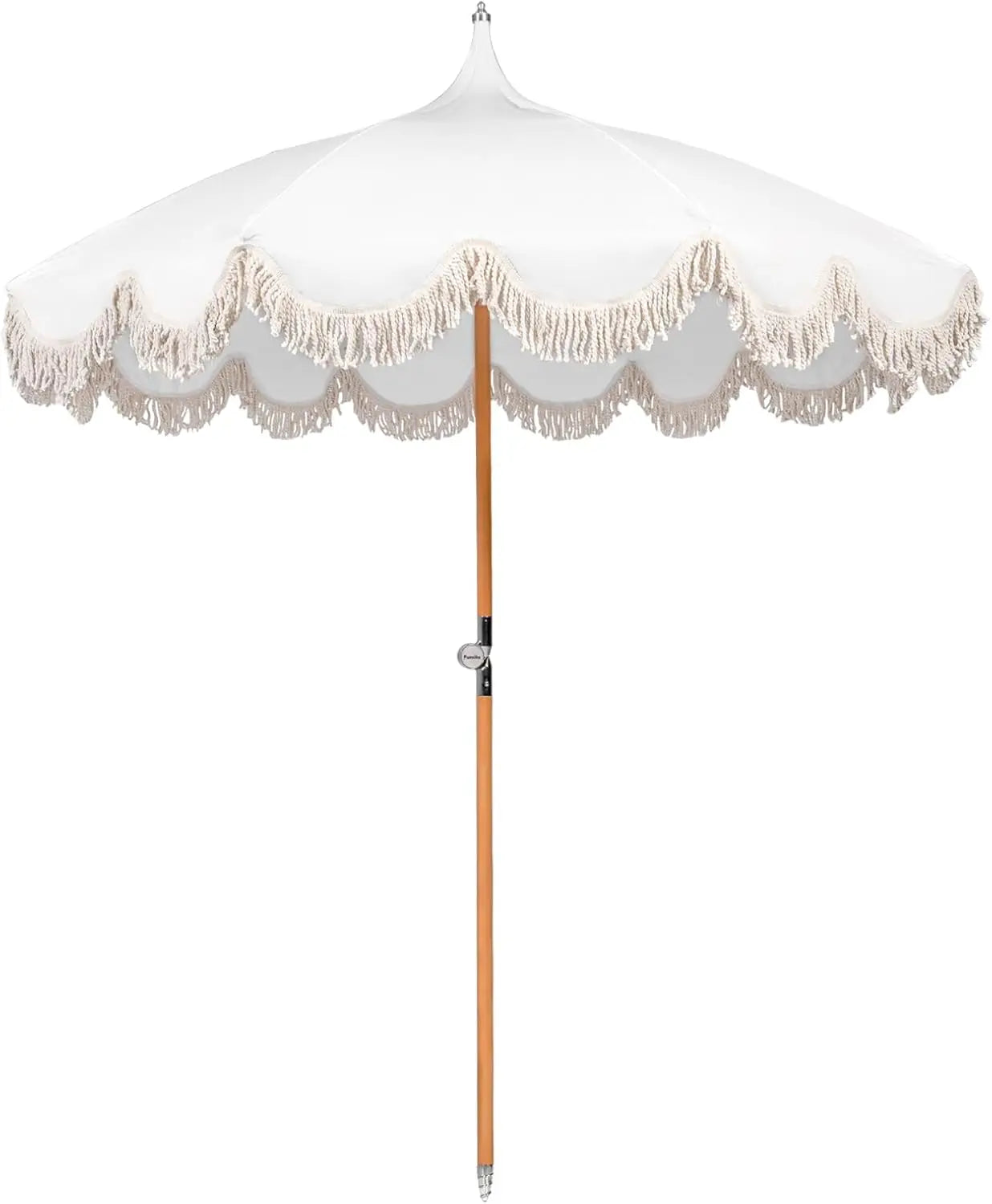 Boho Beach Umbrella Fringe UPF 50 Foldable Wood Pole