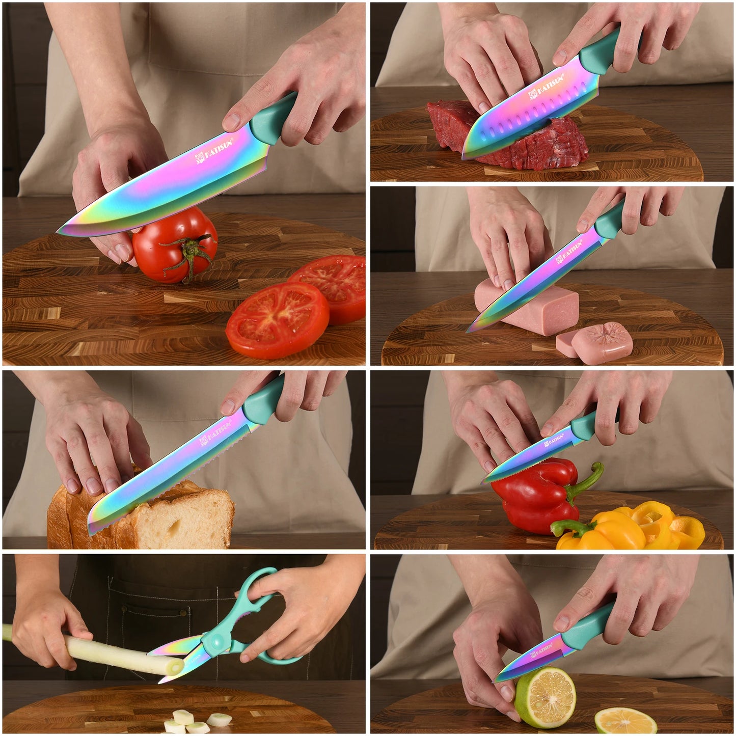 Katisun 13 Piece Rainbow Kitchen Knife Set With Blade Covers