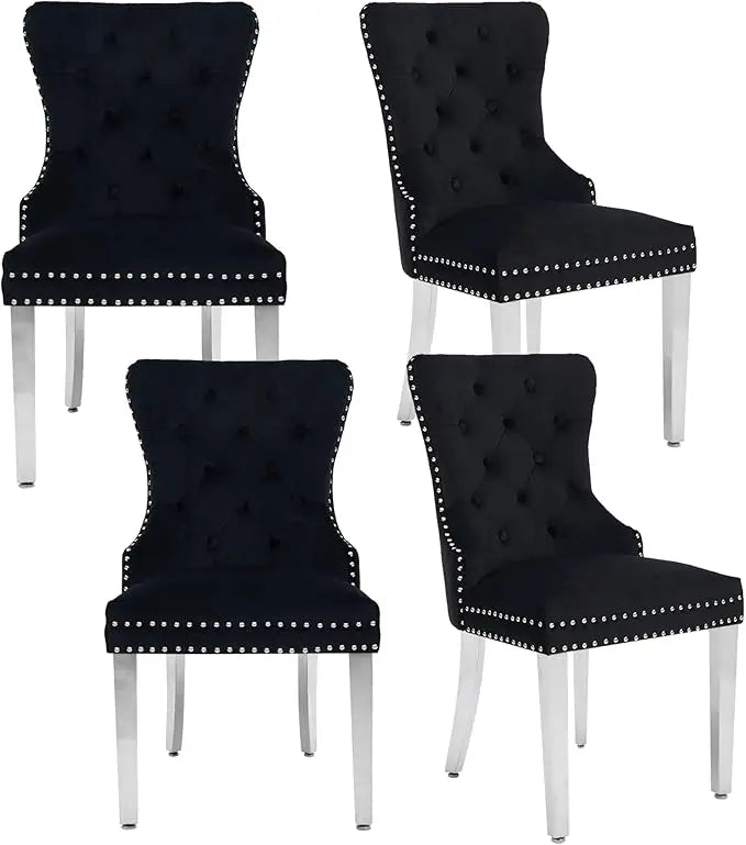 N Velvet Tufted Dining Chairs Set Four Stainless Steel Legs