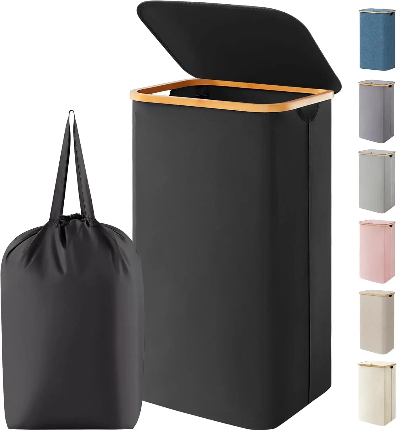 NONECN Laundry Basket With Lid Bamboo Handles Removable Inner Bag