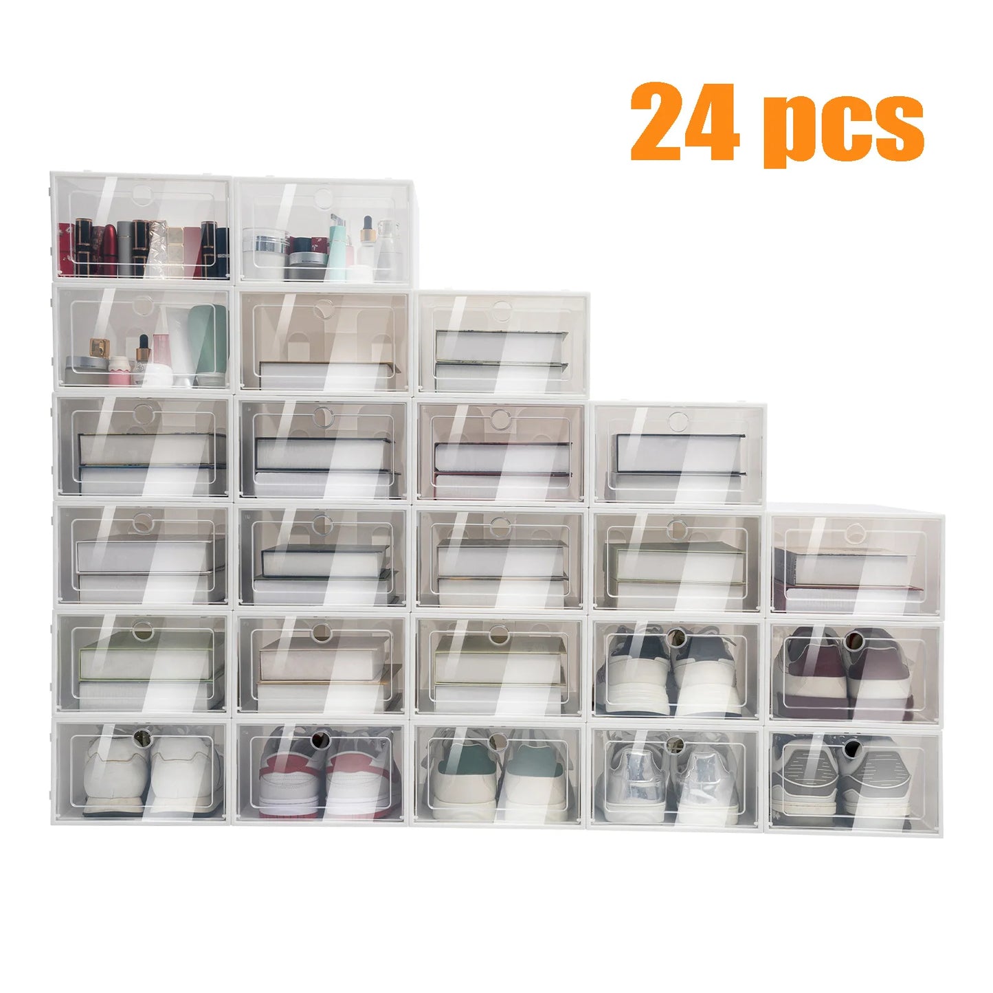 Transparent Plastic Shoe Box Set 24 Piece Stackable Organizer Drawer