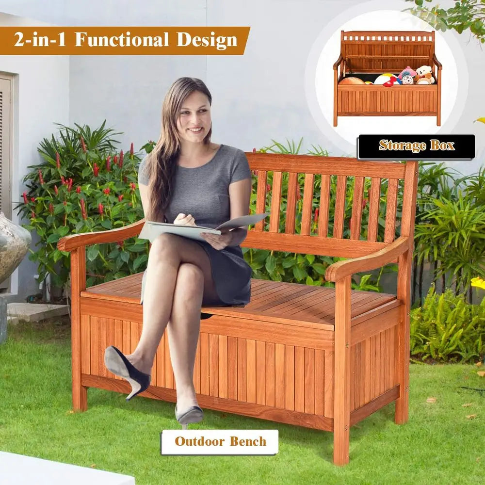 Outdoor Wood Storage Bench Deck Box With Dustproof Lining