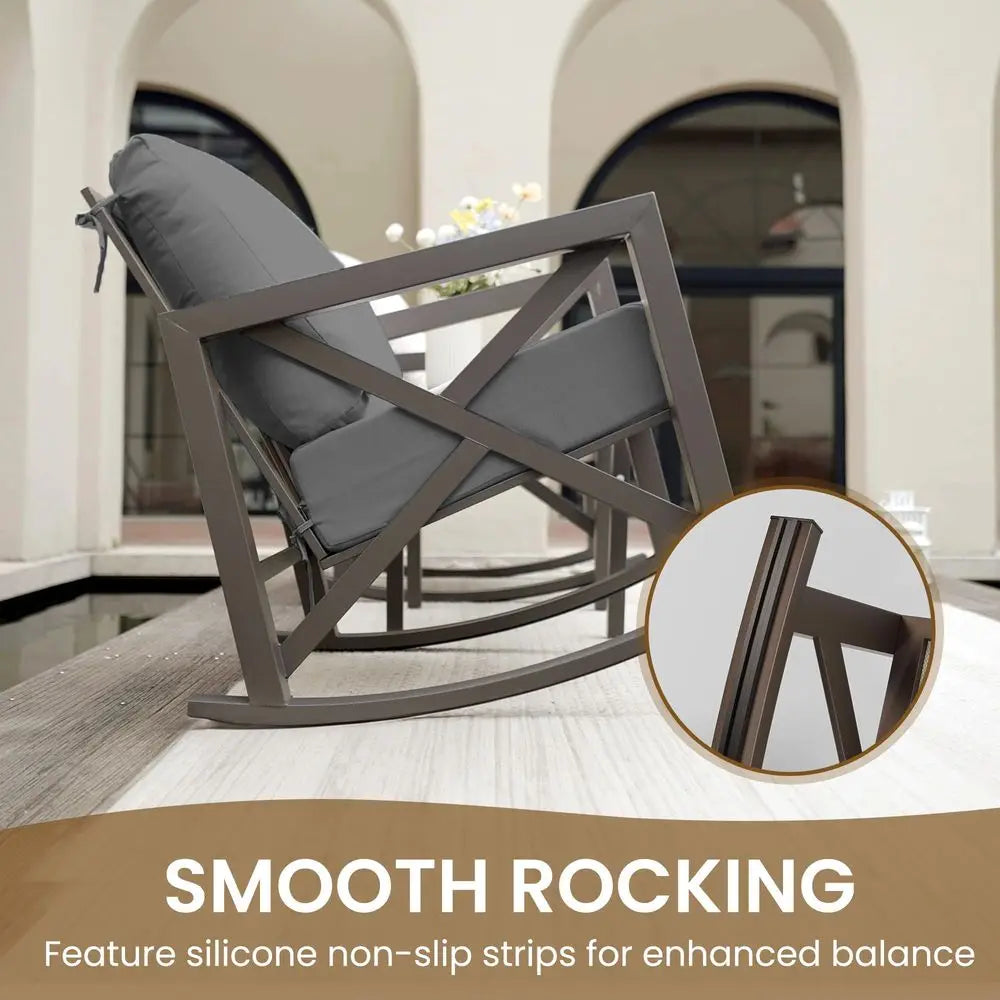 Outdoor Rocking Chair Set Of 2 With Coffee Table Cushions