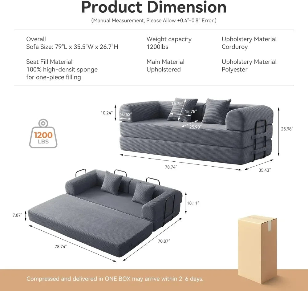 Corduroy Sleeper Sofa Bed Convertible Floor Couch For Living Room