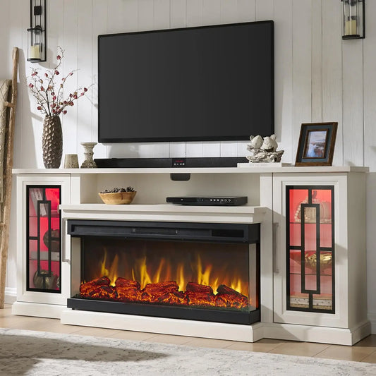 Electric Fireplace TV Stand With Glass LED Media Center