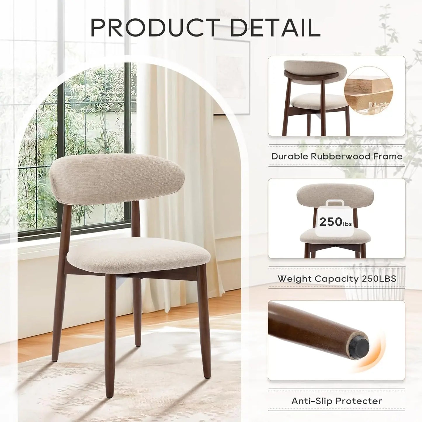 XMSJ Modern Upholstered Wooden Dining Chairs Farmhouse Set