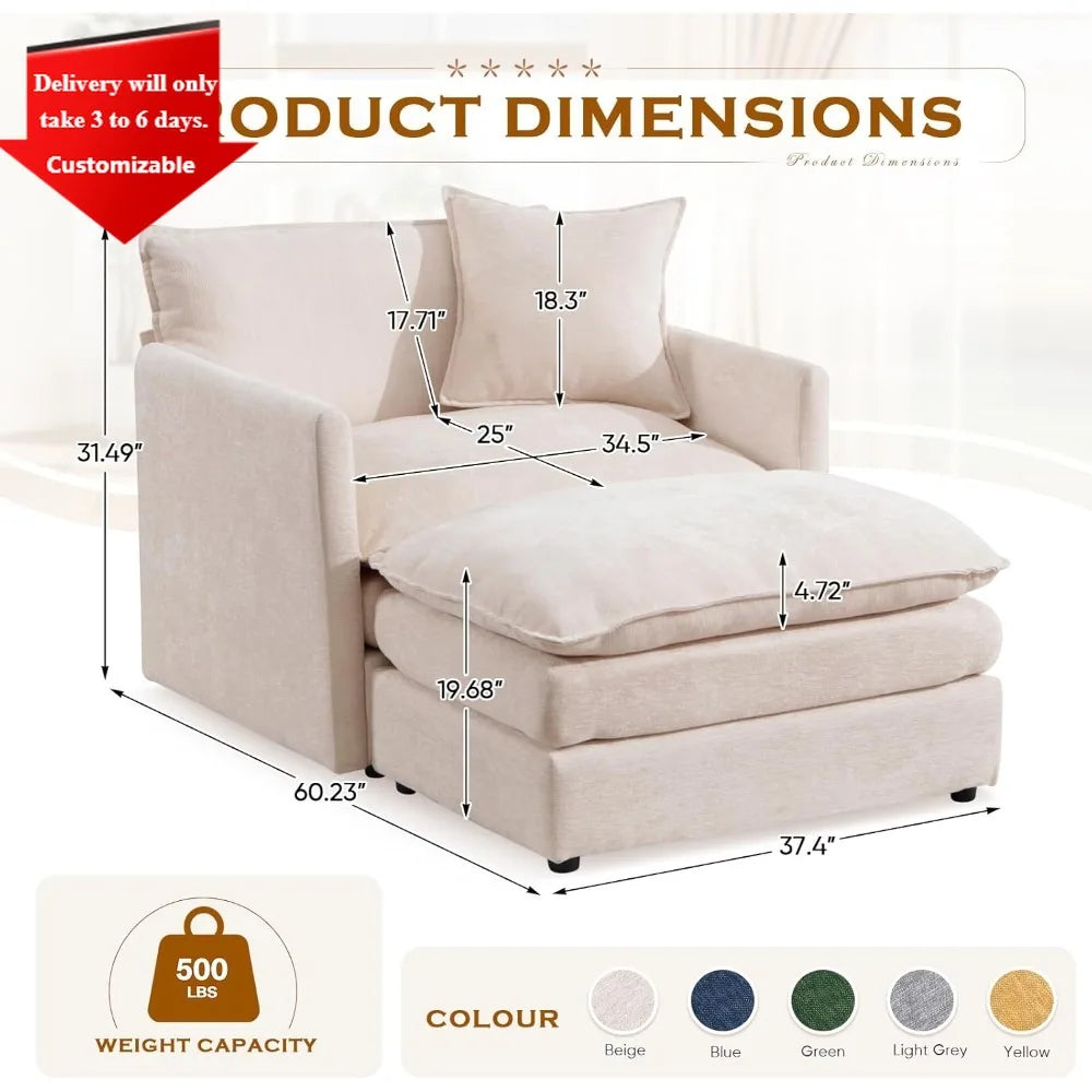 Oversized Chaise Lounge Chair With Ottoman