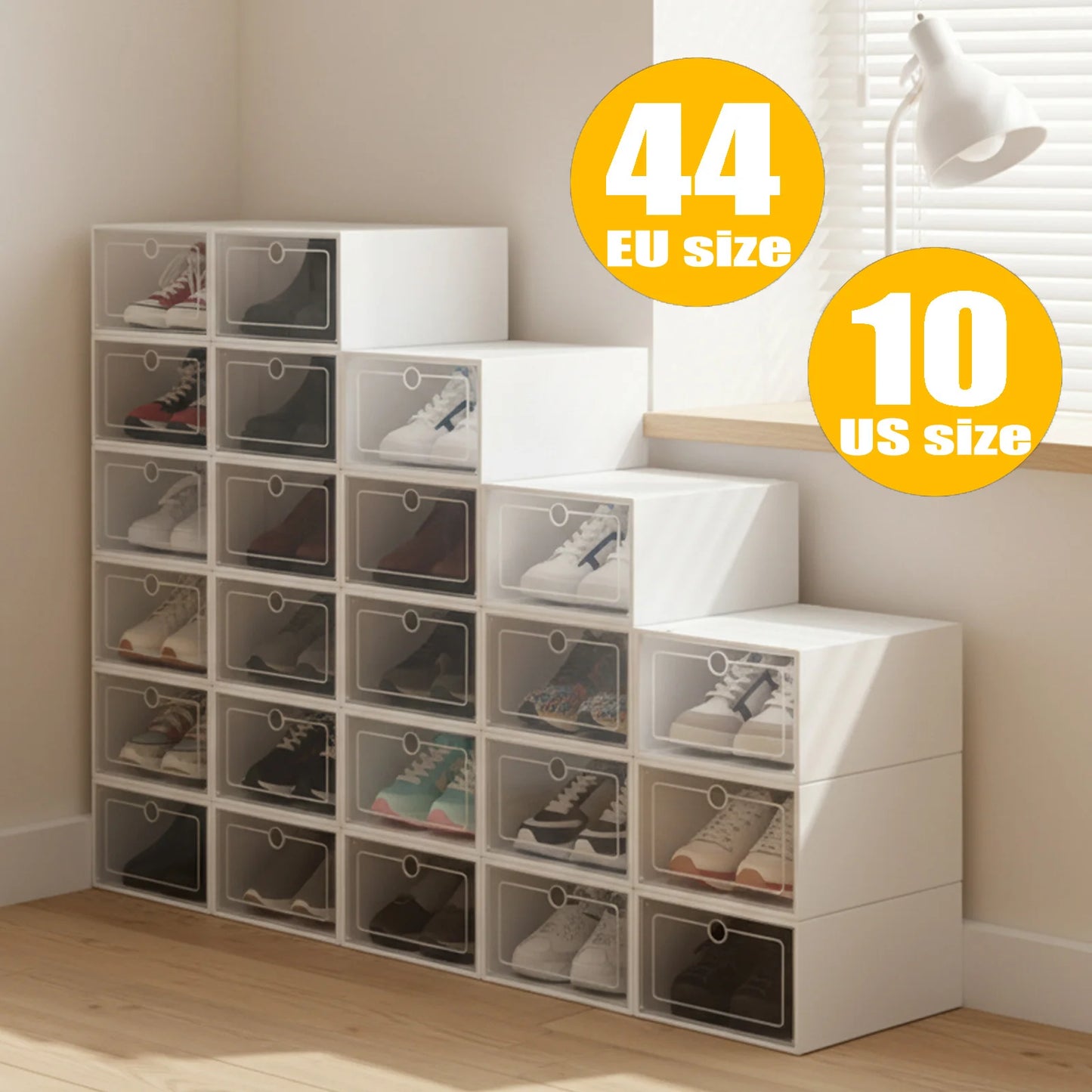 Transparent Plastic Shoe Box Set 24 Piece Stackable Organizer Drawer