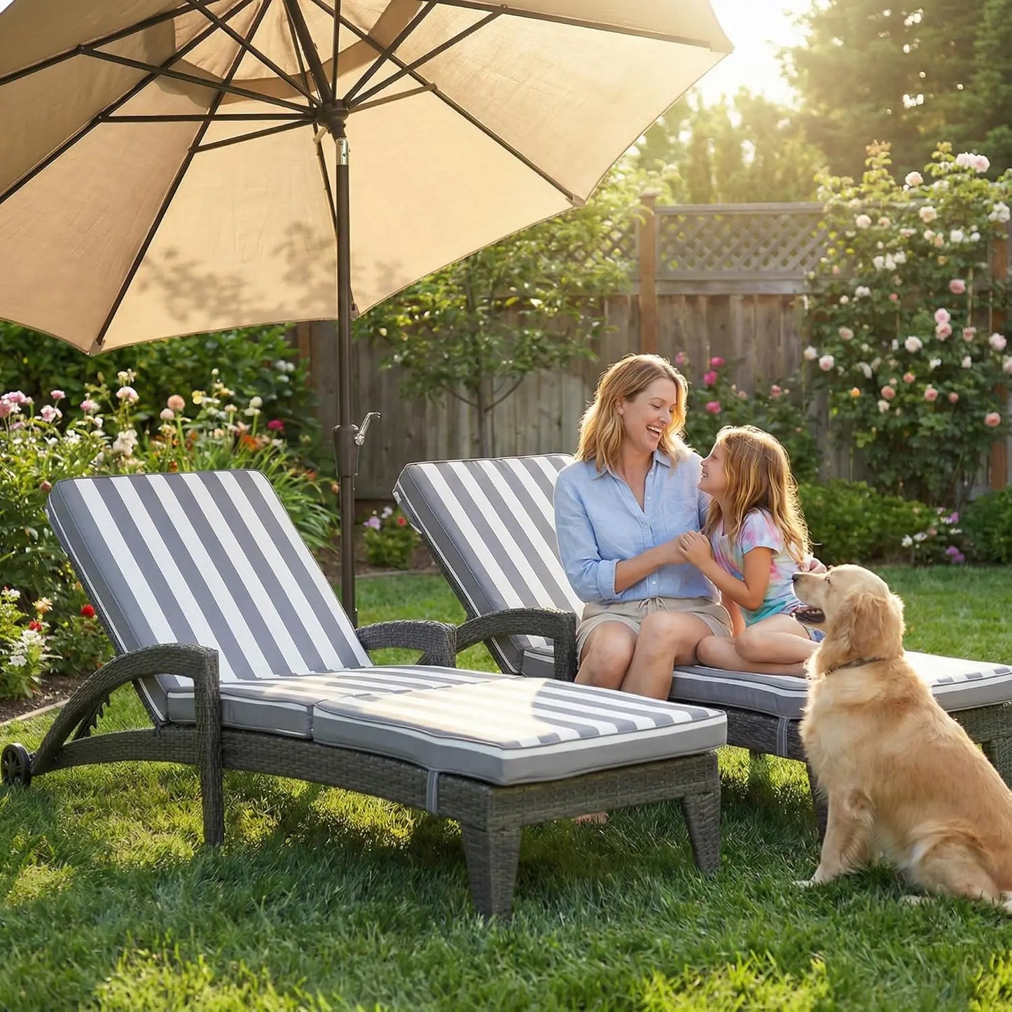 Outdoor Adjustable Wicker Chaise Lounge Set 2 Piece
