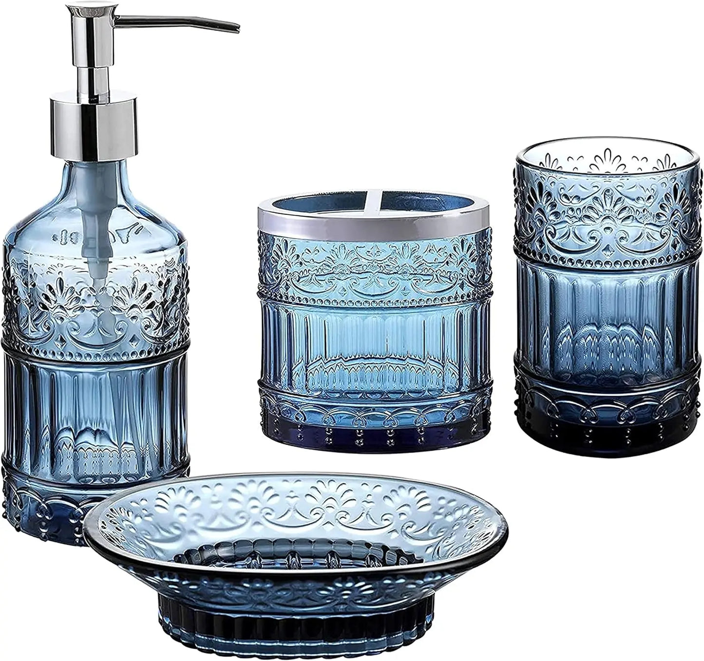 4-Piece Glass Bathroom Accessory Set