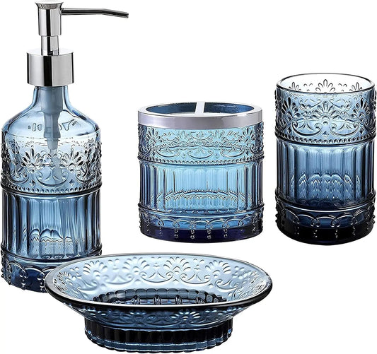 4-Piece Glass Bathroom Accessory Set