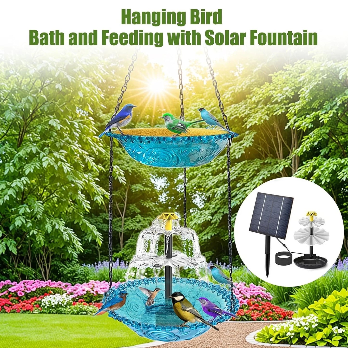 Decorative Bird Bathing Fountain Outdoor Feeder Three Story Flowing Water