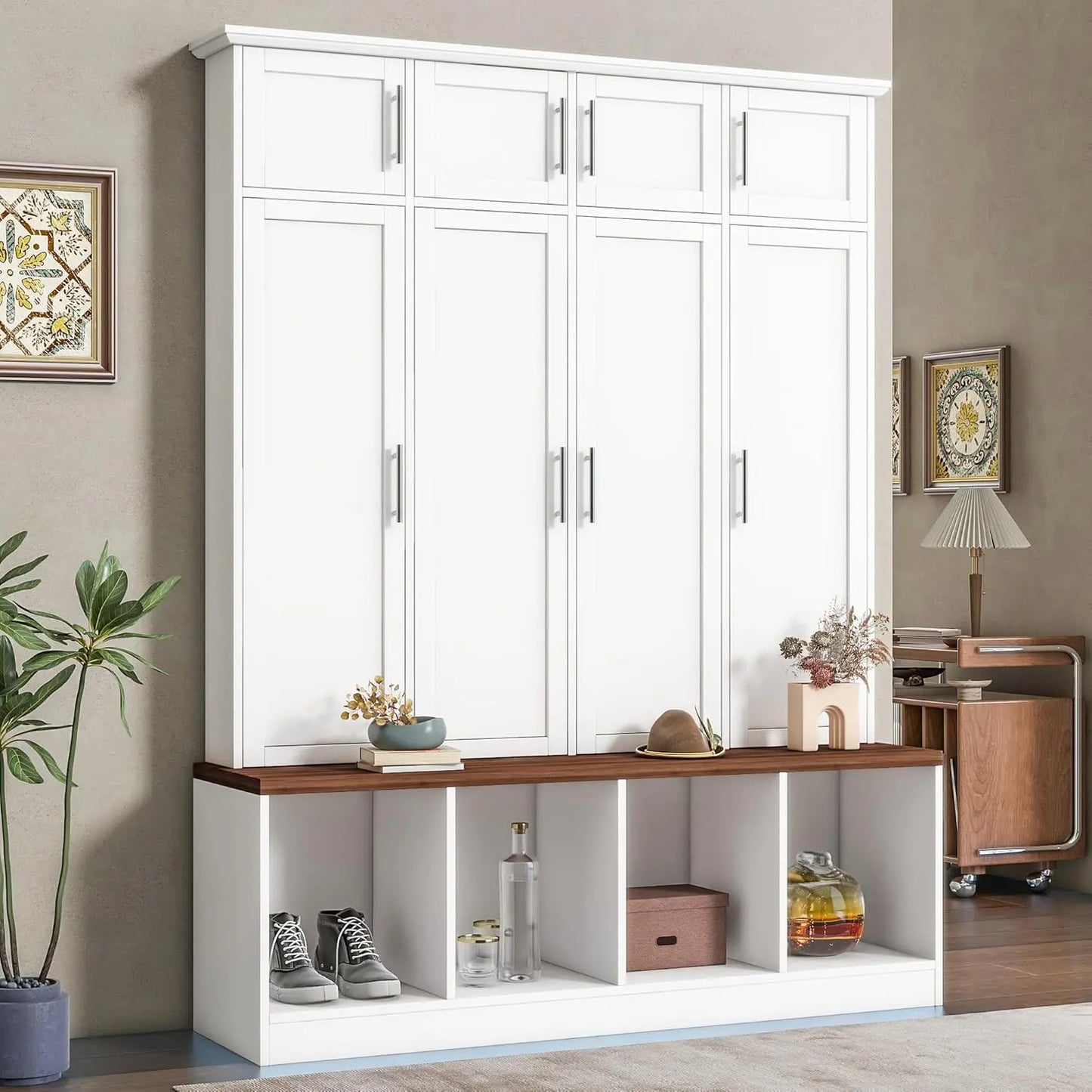 Hall Tree With Hidden Hooks Coat Rack And Shoe Storage