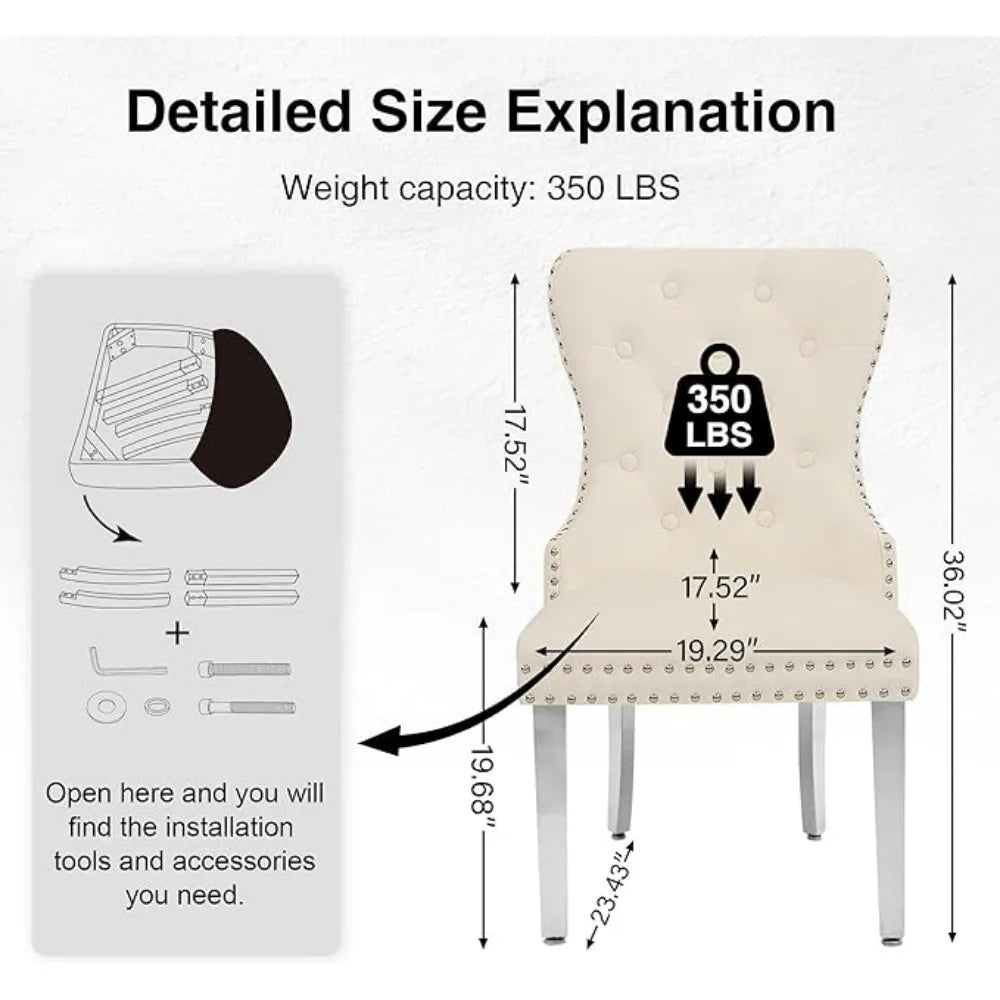 N Velvet Tufted Dining Chairs Set Four Stainless Steel Legs