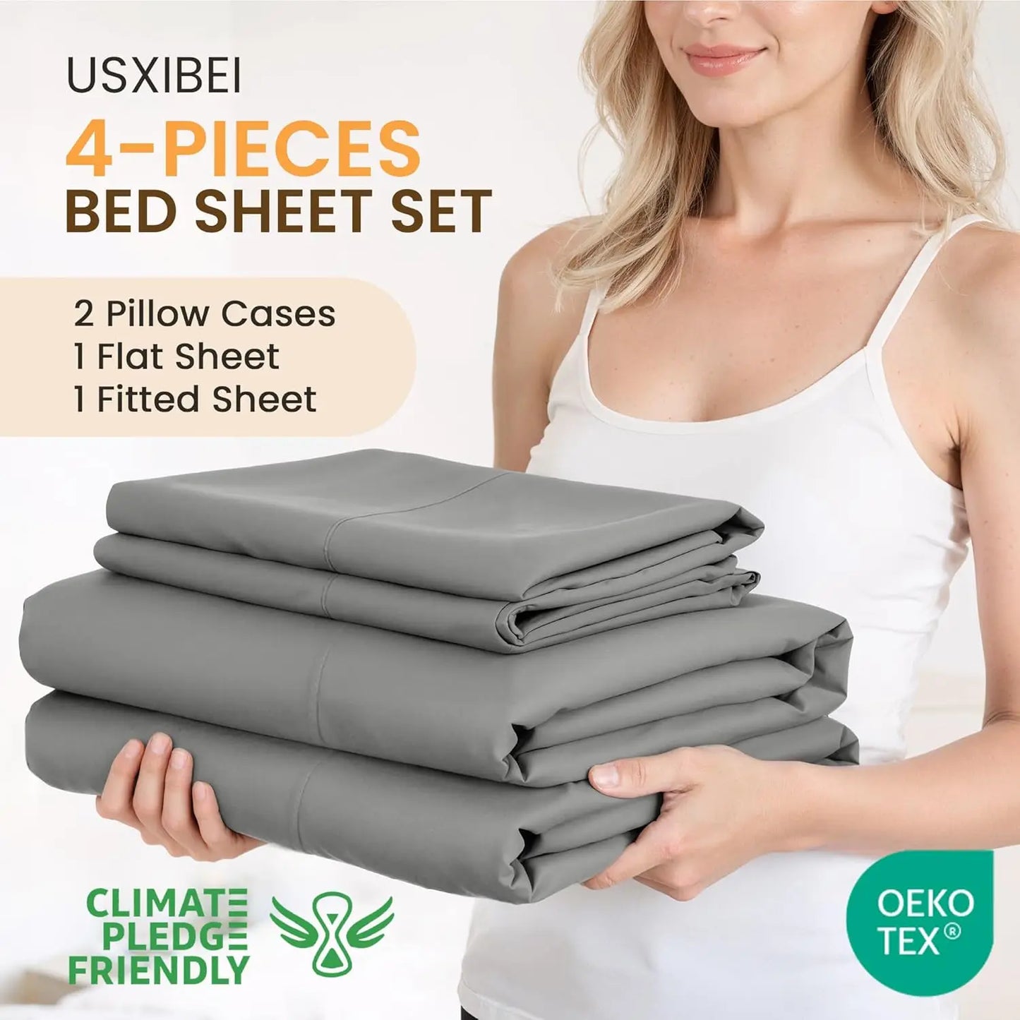 Breathable Polyester Cotton Sheet Set With Deep Pockets 4-Piece