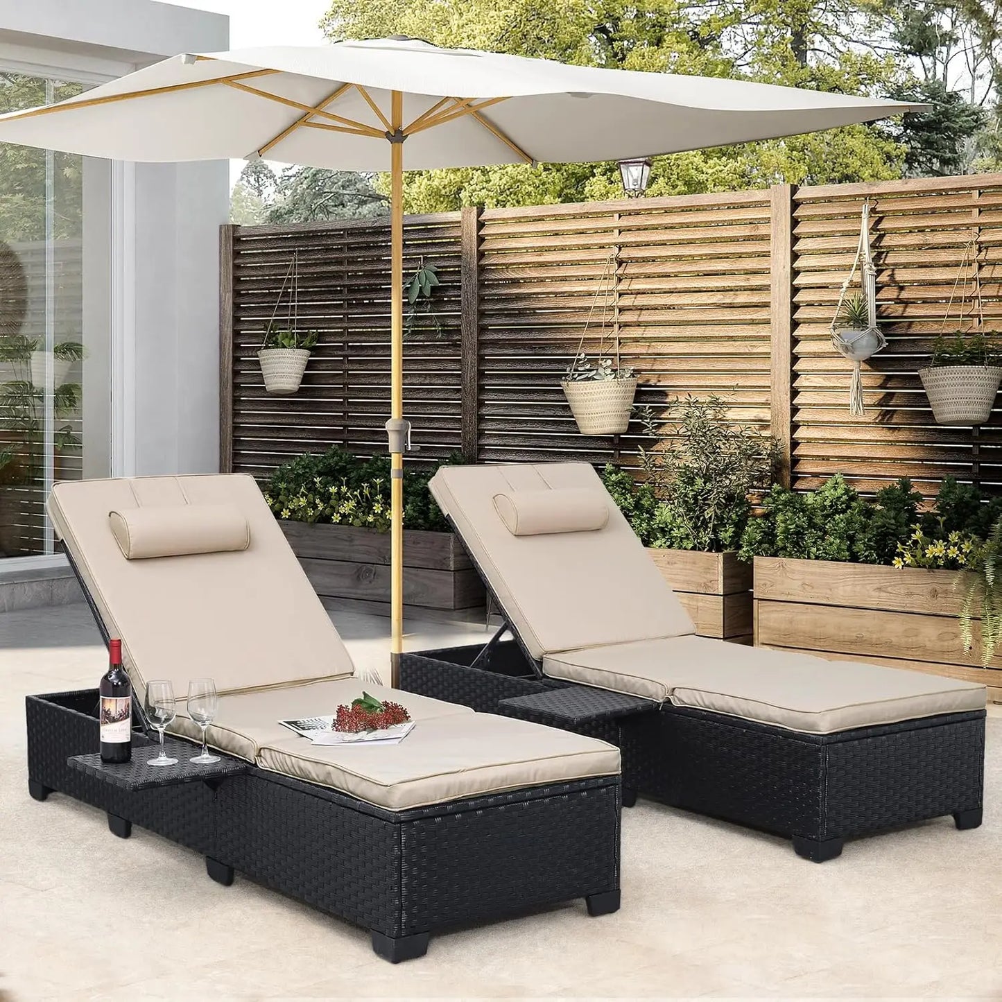 Adjustable Wicker Chaise Lounge Patio Pool Sunbathing Recliner Cushioned