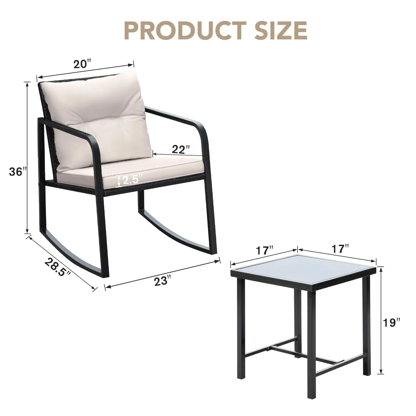Rattan Wicker Rocking Bistro Set With Glass Coffee Table