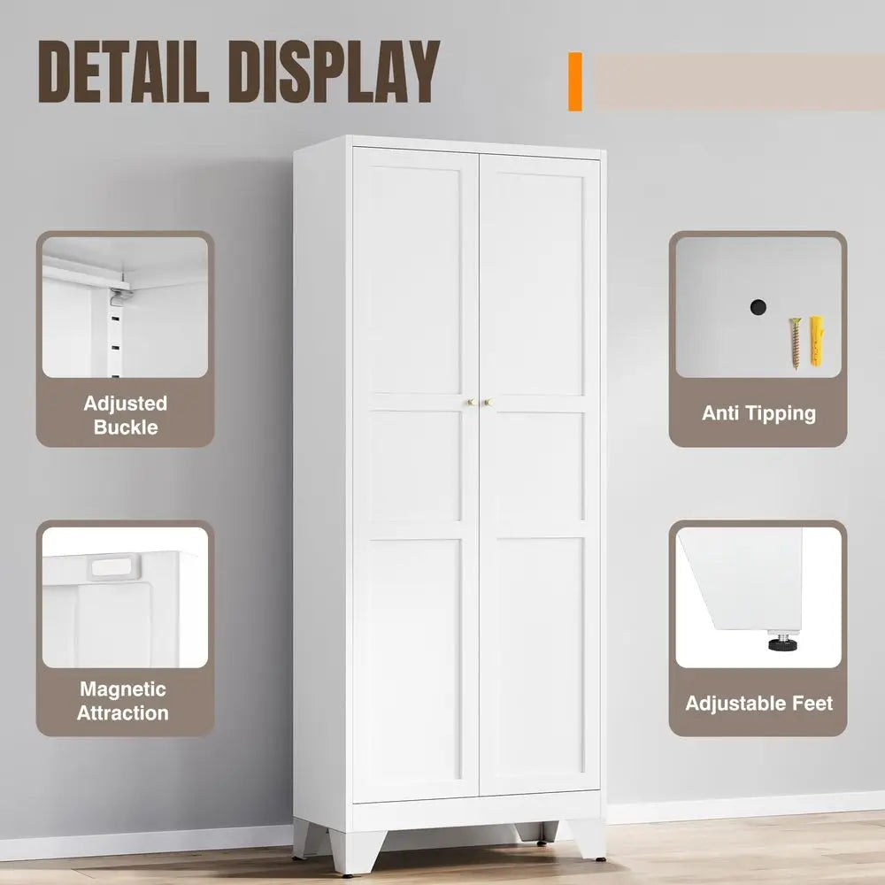 Metal Kitchen Pantry Cabinet With 2 Doors And 4 Adjustable Shelves